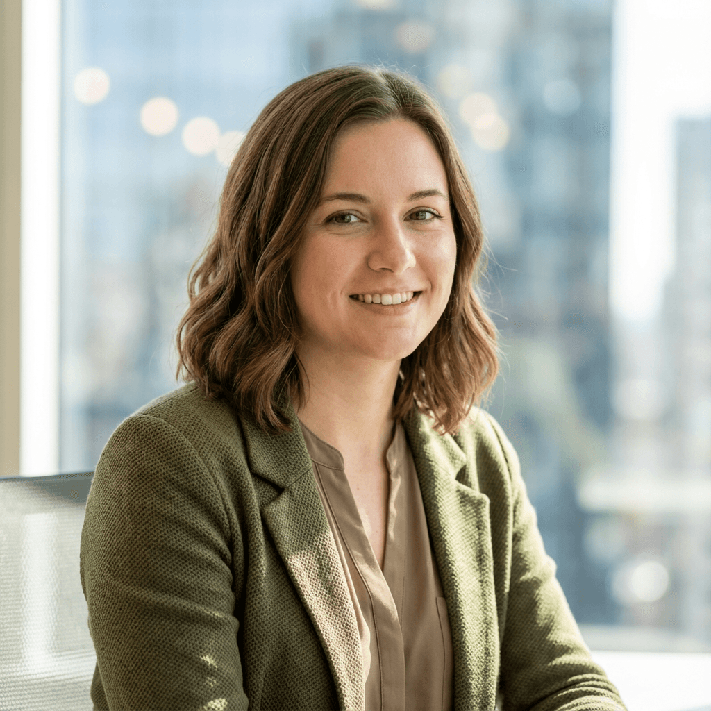 Rachel Tremblay, store manager, standing in a furniture showroom