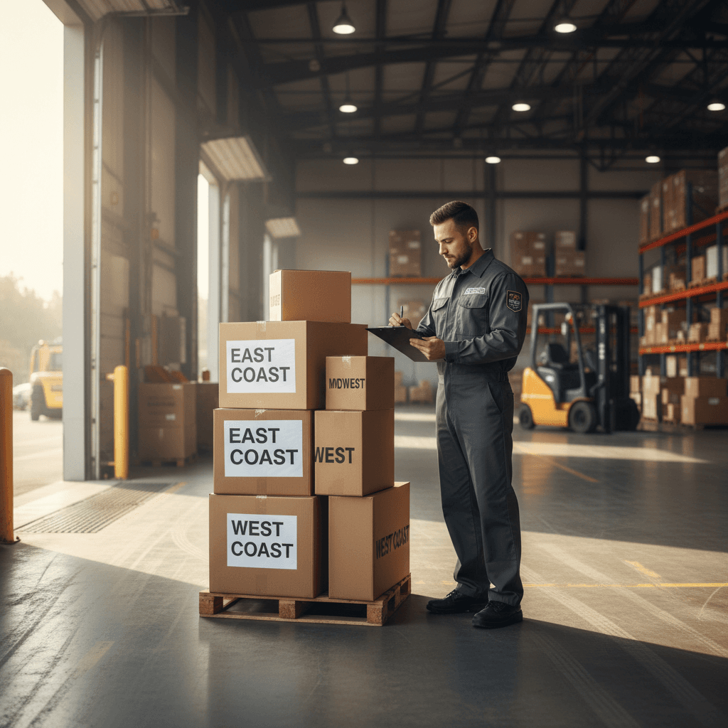Driver checking stacked boxes on a loading dock