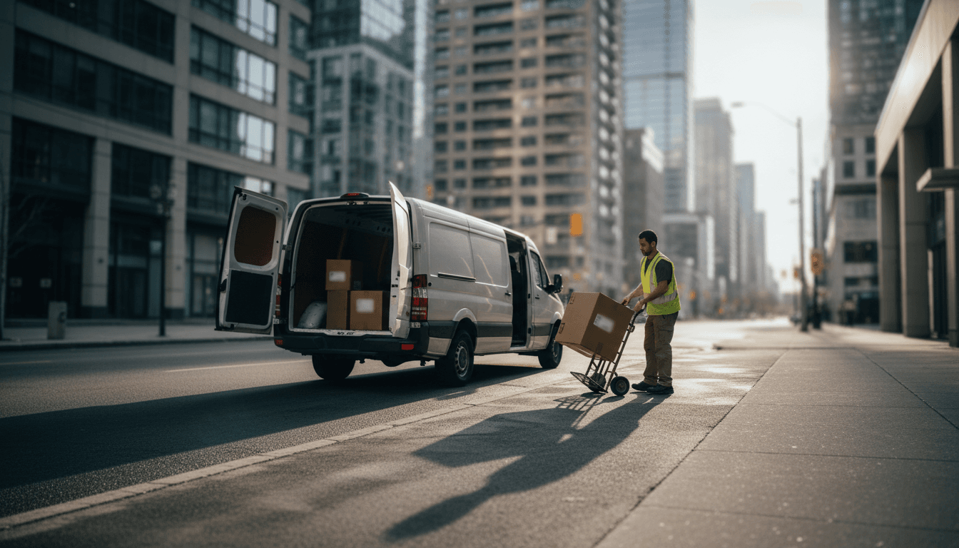 Delivery van being unloaded on a Toronto street